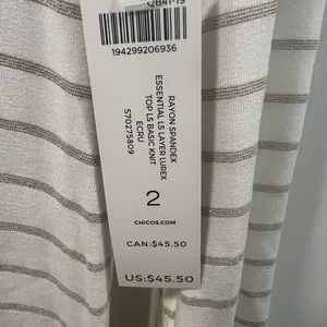 NWT Chicos Long Sleeved Lurex Top Basic Knit Ecru size 2